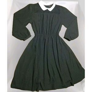 Colza Dress Knee Length Long Sleeve Cap Sleeve Black‎ White Size Medium